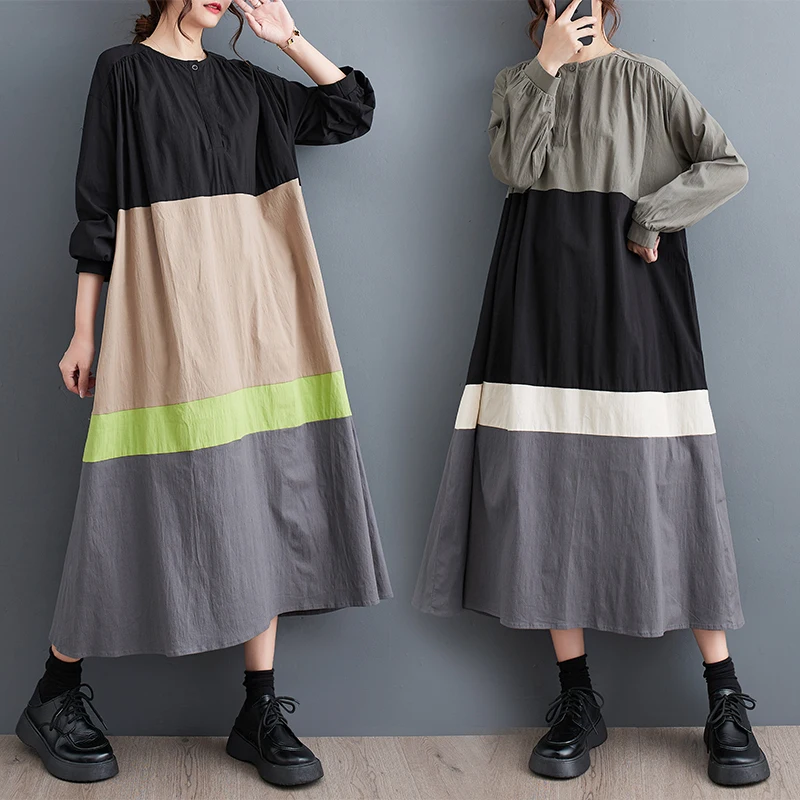 

Женское винтажное платье-трапеция с карманами, круглым вырезом и пуговицами