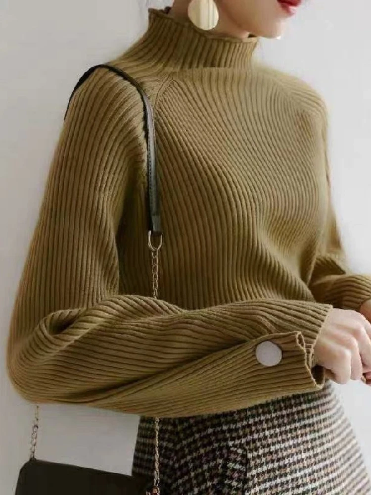 

Sweaters for Women 2023 Autumn/Winter Solid Slim Fit Mock Neck Knit Sweater Long Sleeve Pullover Knitwears Tops Womens Clothing