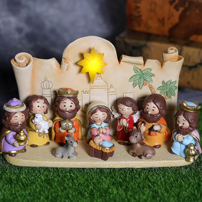

Religious Nativity Scene Manger Group Jesus Child Doll Resin Figure Friends Catholic Gift Christmas Crib Figures Home Decor