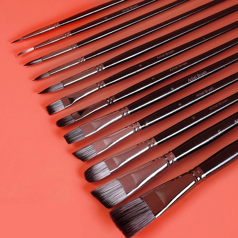 

12Pcs Paint Brushes Set Nylon Painting Brush Short Rod Oil Acrylic Brush Watercolor Pen High Quality Professional Art Supplies