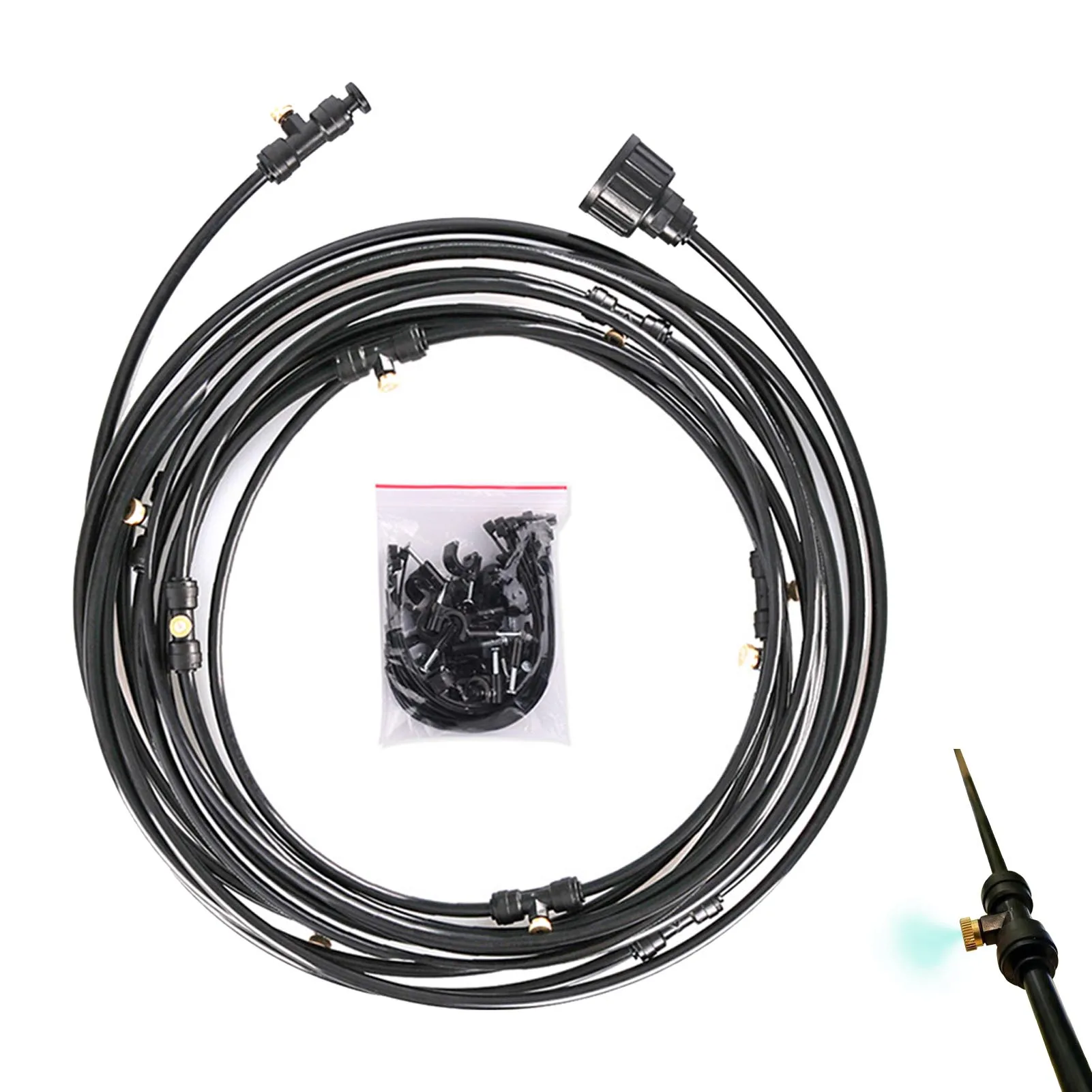 

Misting Cooling System Set 9m Atomization System With 11 Brass Mist Nozzles Sprinkler Pipe Set Outdoors Greenhouse Trampoline