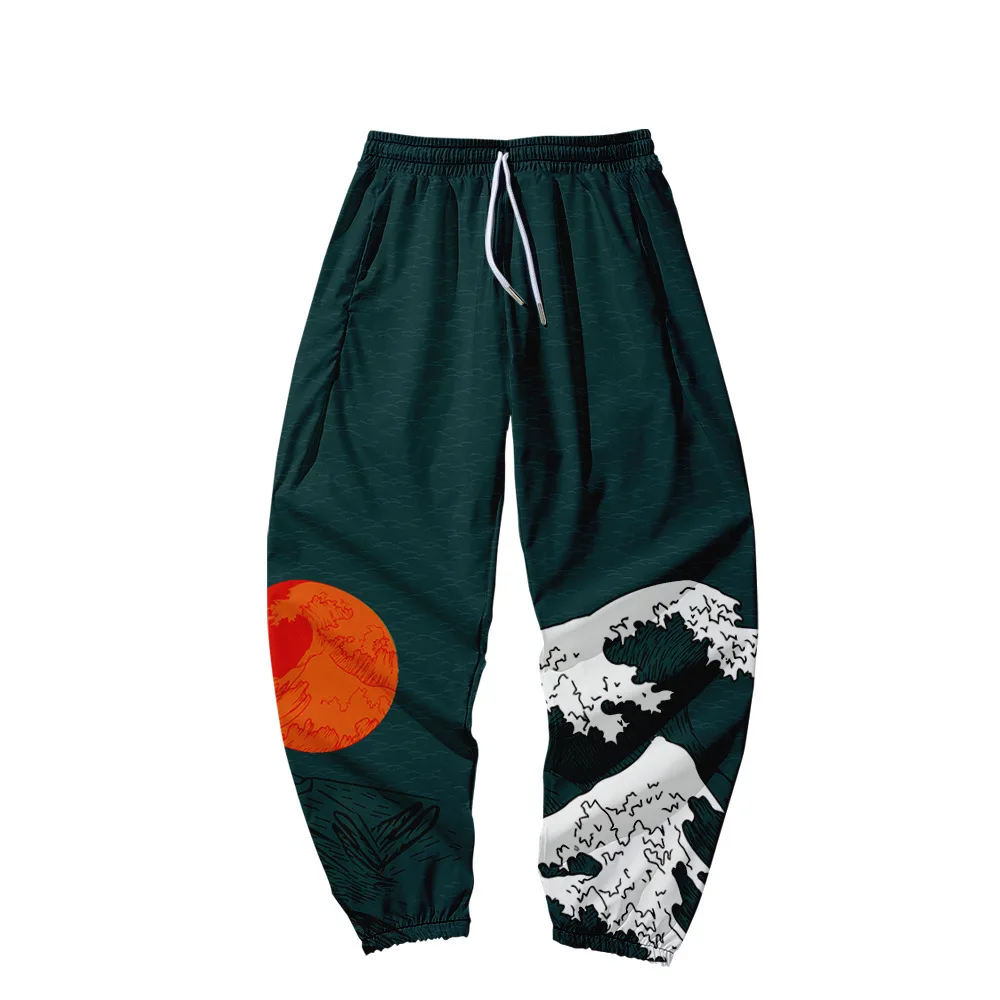 

Men Boy Fashion Multi Pocket Harajuku Hip Hop Jogger Trousers Streetwear Red Sun Pants Japanese Style Print Vintage Sweatpants