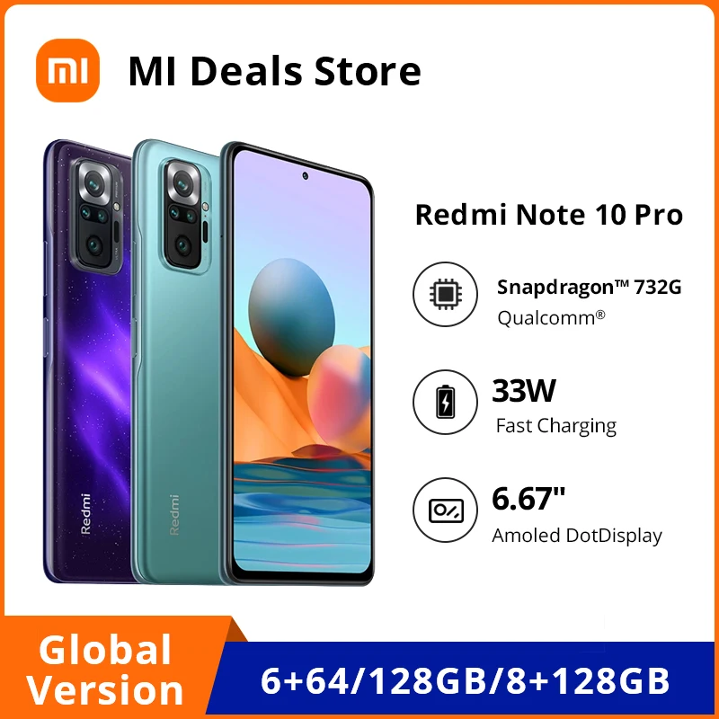 Global Version Xiaomi Redmi Note 10 Pro Smartphone Snapdragon 732G 120Hz 108MP Camera 6.67 AMOLED Display 5020mAh Battery