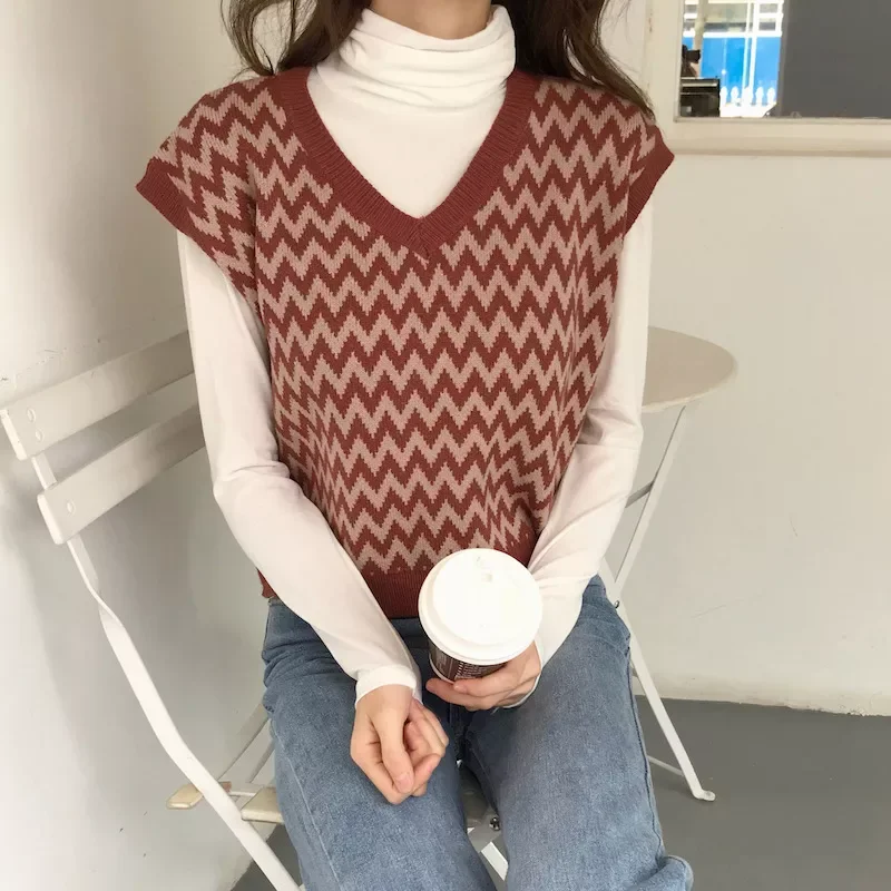 

Women Vintage Knit Vest Spring And Autumn Sleeveless Women Waistcoat