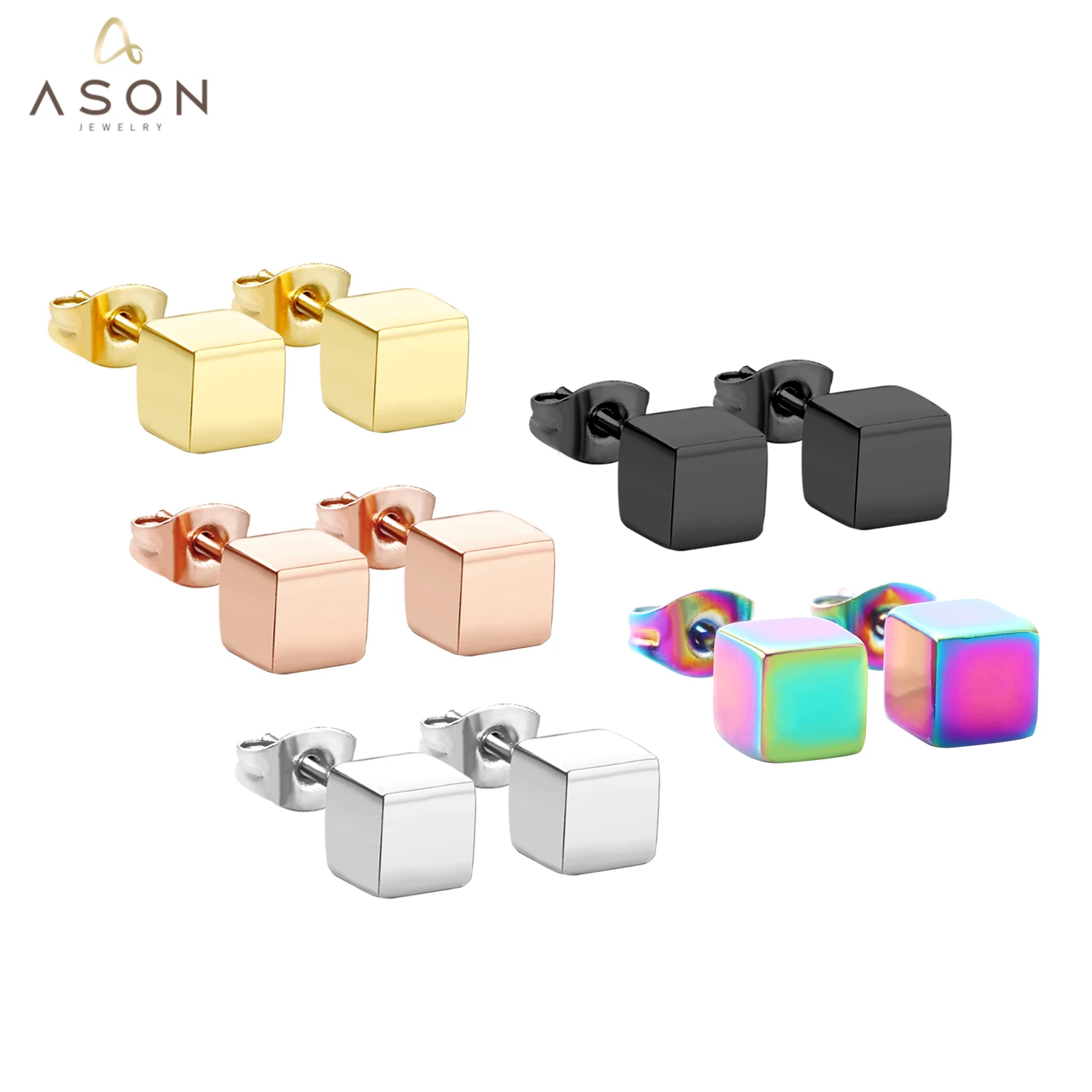 ASONSTEEL Trendy Square Earrings Smooth Cube Piercing Stud Earring Stainless Steel for Women Girl Geometric Jewelry Accessories