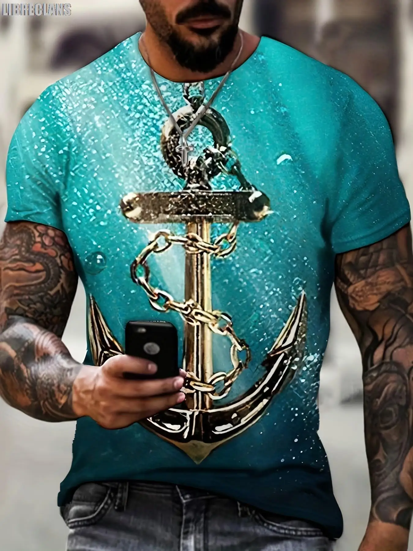 

Boat Sight Letter Element Printing Men's Round Neck Short Sleeve Plus Size Fashion Top 2023 Summer New Street Style T-shirt