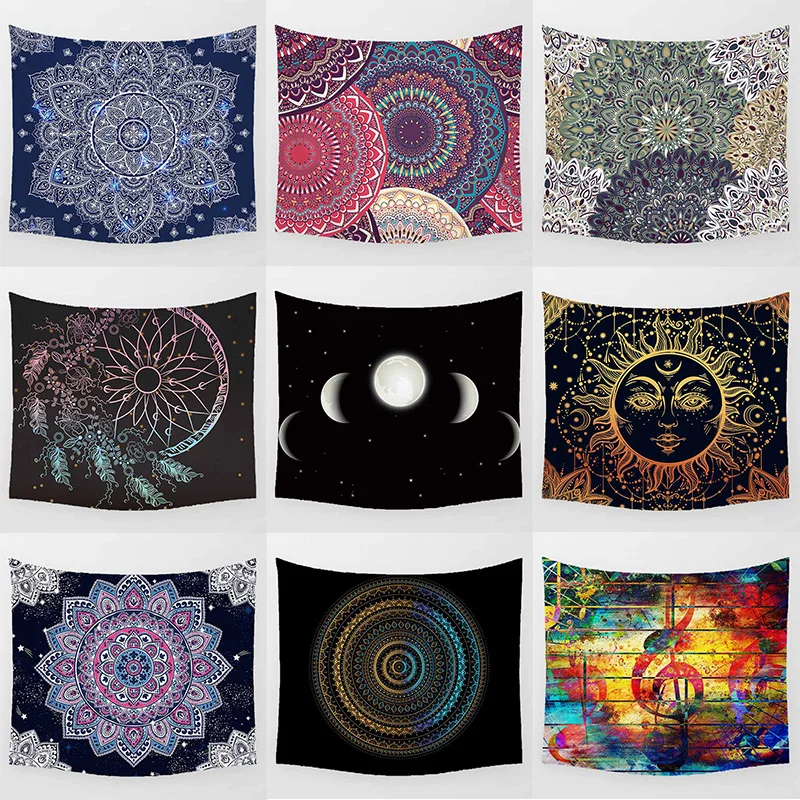 

Red Green Blue Mandala Gold Sun Music Notes HD Picture Wall Art Tapestry Rectangle Tapestry Background Wall Decor Tapestry