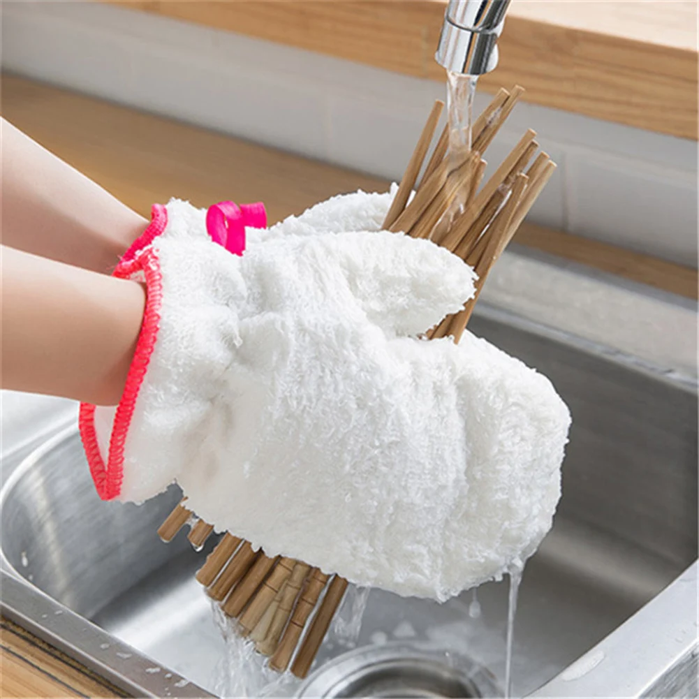 

1/10PC Microfiber Dishwashing Glove Non-dip Oil Kitchen Gadgets Non-slip Cleaning Hanging Magic Gloves Waterproof Bamboo Fiber