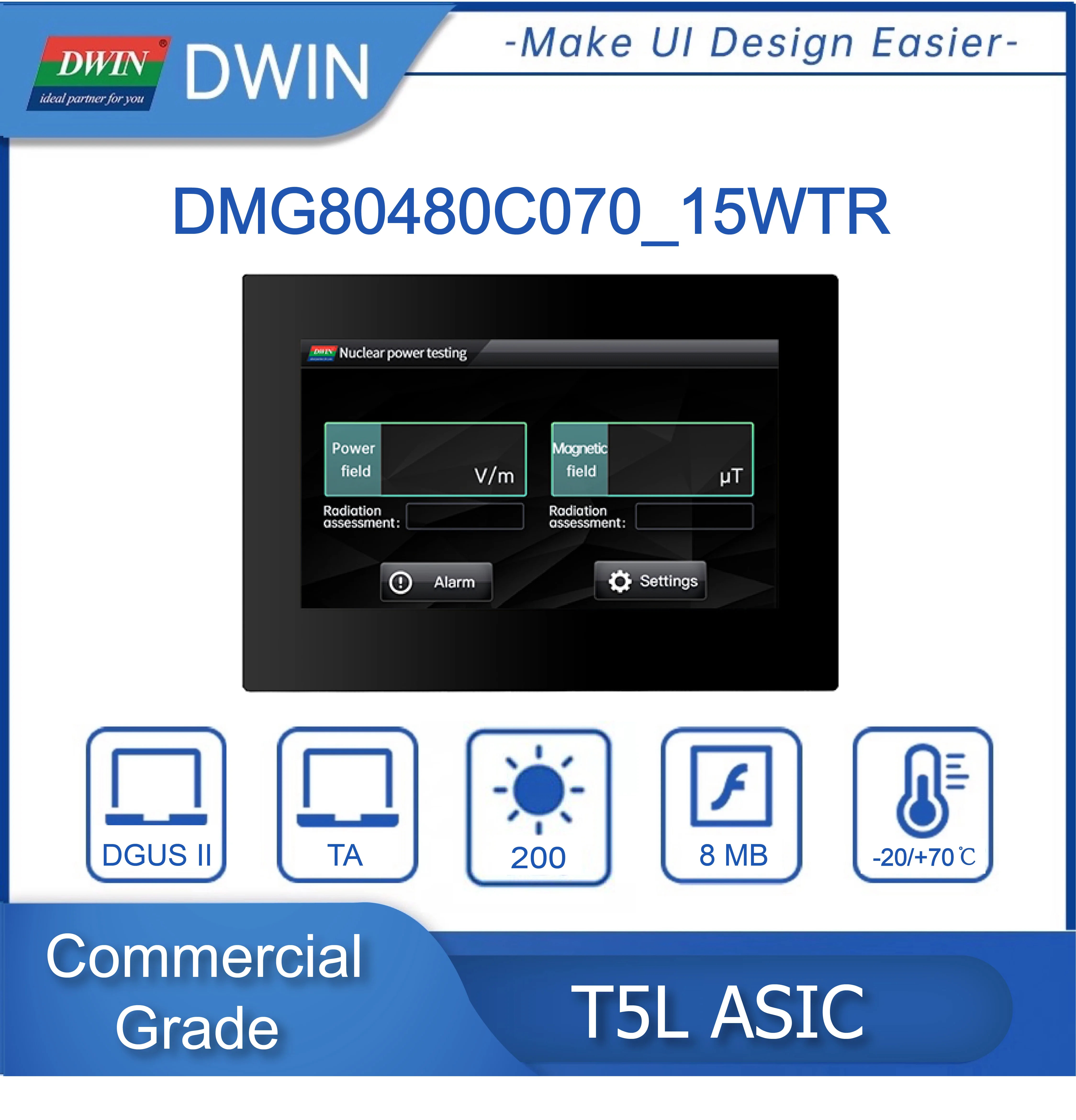 

DWIN 7" HMI Intelligent Display TN 800x480 LCD Module Screen Resistive Touch Panel With Shell For Arduino DMG80480C070_15WTR