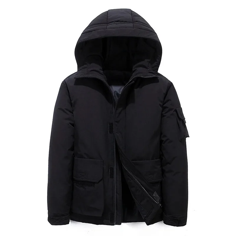 

Мужская куртка на белом утином пуху, Толстая теплая куртка с капюшоном, зимняя повседневная ветрозащитная парка, мужские уличные пуховики, мужская одежда