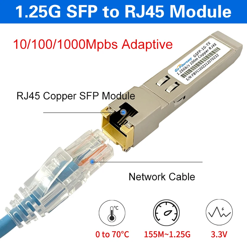 Mini GBIC SFP to RJ45 Copper 1G Transceiver Module 10/100/1000BASE-T SFP 100m For Ubiquit,Cisco,Mikrotik,TP-Link,Fiber Equipment