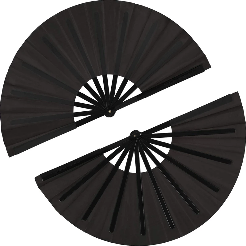 

Promotion! 2 Pieces Large Folding Fan Nylon Cloth Handheld Folding Fan Chinese Kung Fu Tai Chi Fan Black Decoration Fold Hand Fa