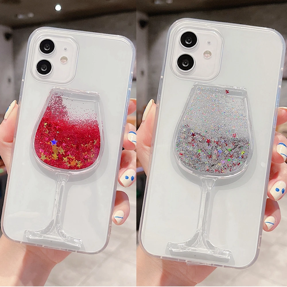 

Glitter Case on for Funda Xiaomi Redmi Note 11 S 10 9 8 7 Prro 11S 10S 9S Cases Wine Glass Dynamic Liquid Quicksand Phone Cover