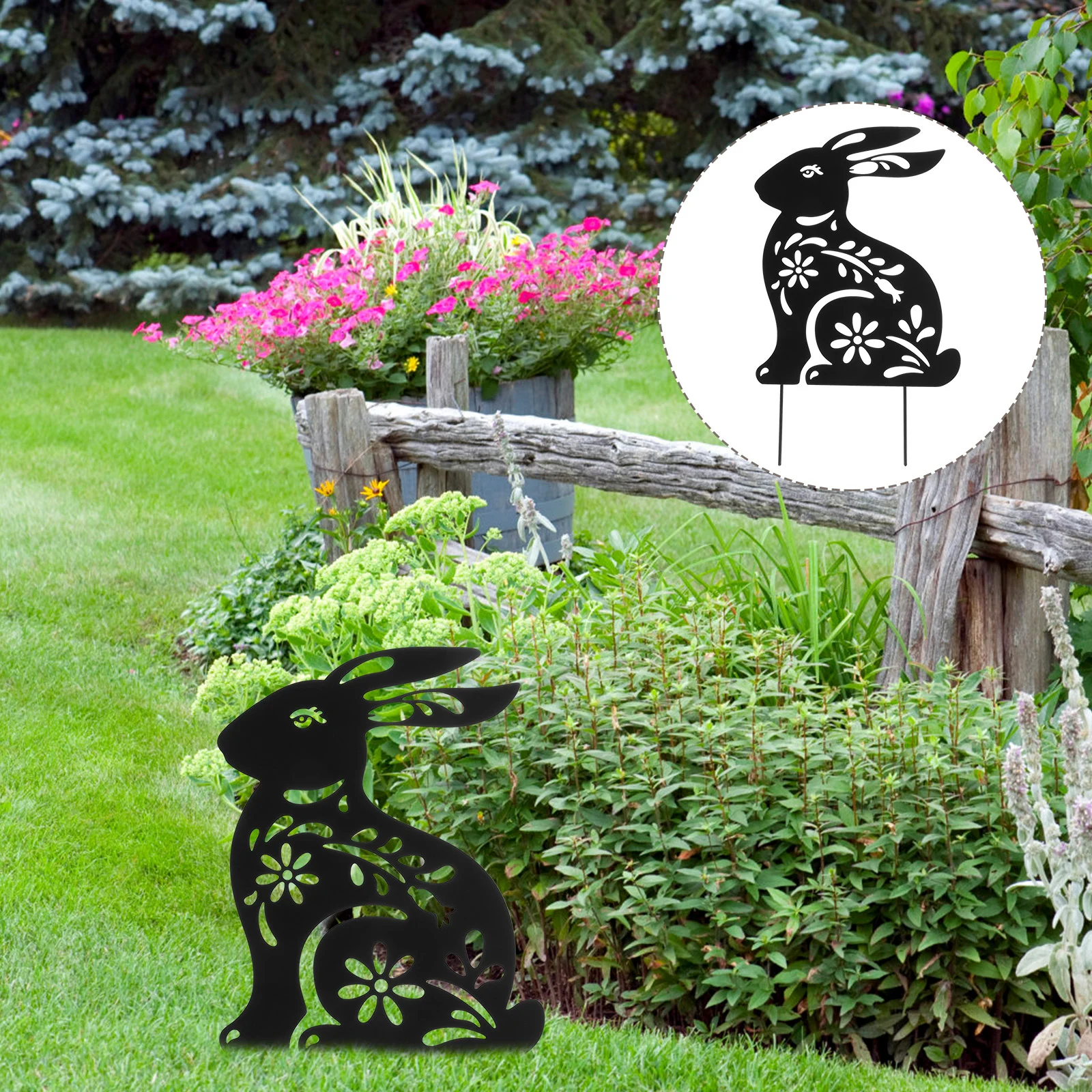 

Garden Bunny Sign Stake Lawn Animal Stake Sculpture Decorative Garden Stake
