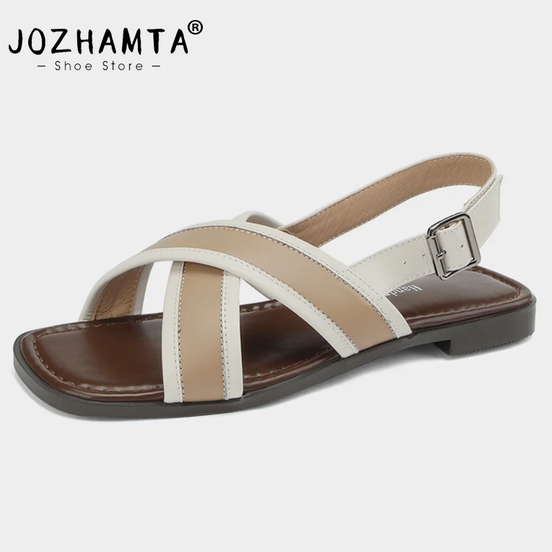 

JOZHAMTA Size 32-43 Flats Sandals Women Real Leather Summer Shoes Woman 2023 Low Heels Rome Sandal Big Size Casual Home Shoes