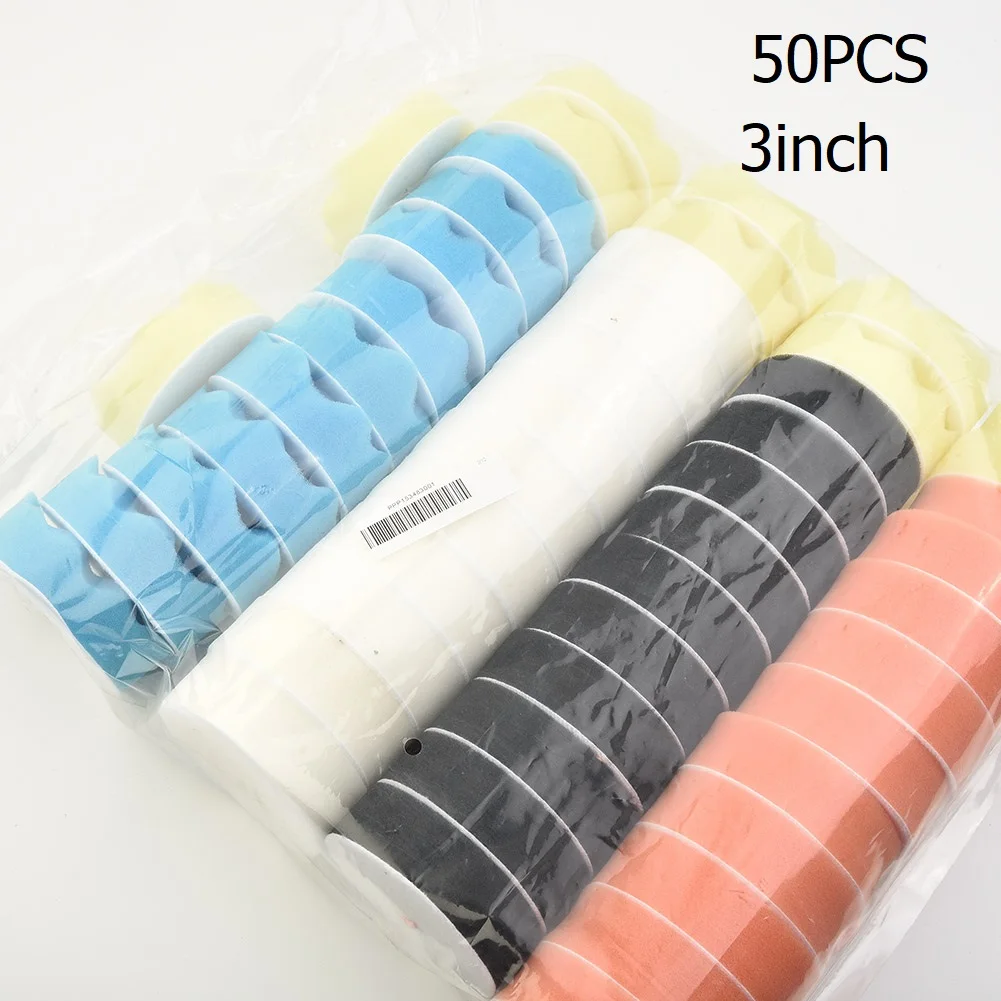 

Detailing Waxing Bonnets Mitts Automotive Tools Polishing pads Foam Wave Sponge 50pcs 3\\\" Disc Accessories Buffing