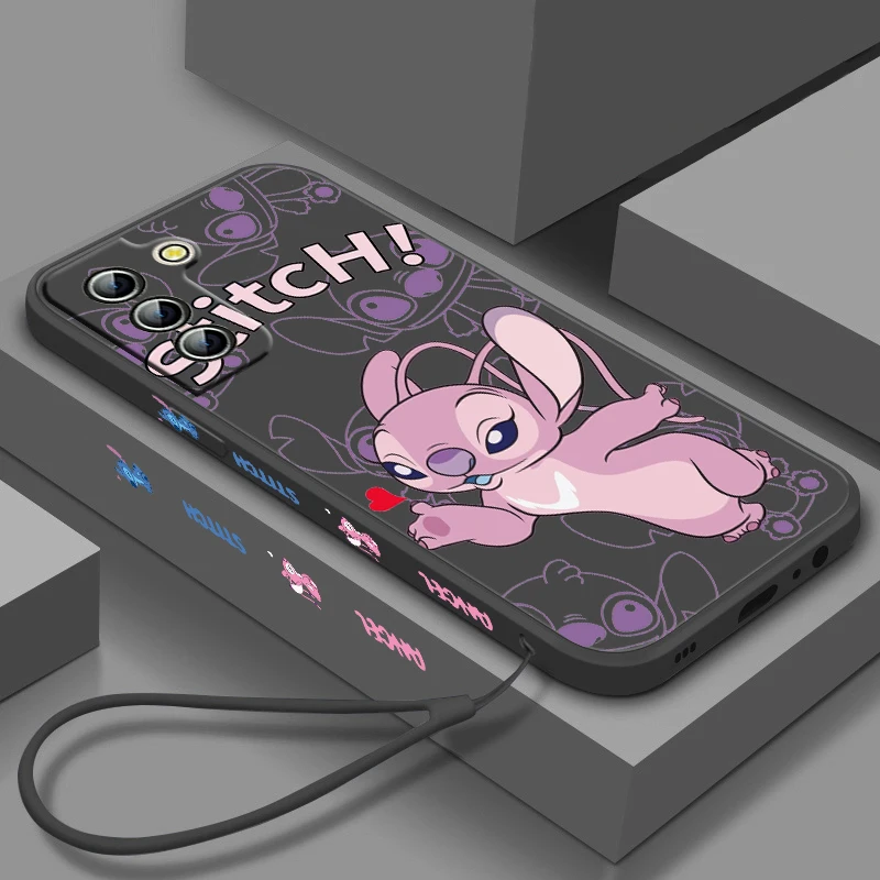 

Cute Stitch Lilo For Samsung Galaxy S23 S22 S21 S20 S10 S9 Ultra Plus Pro FE Liquid Left Rope Silicone Phone Case Coque Capa