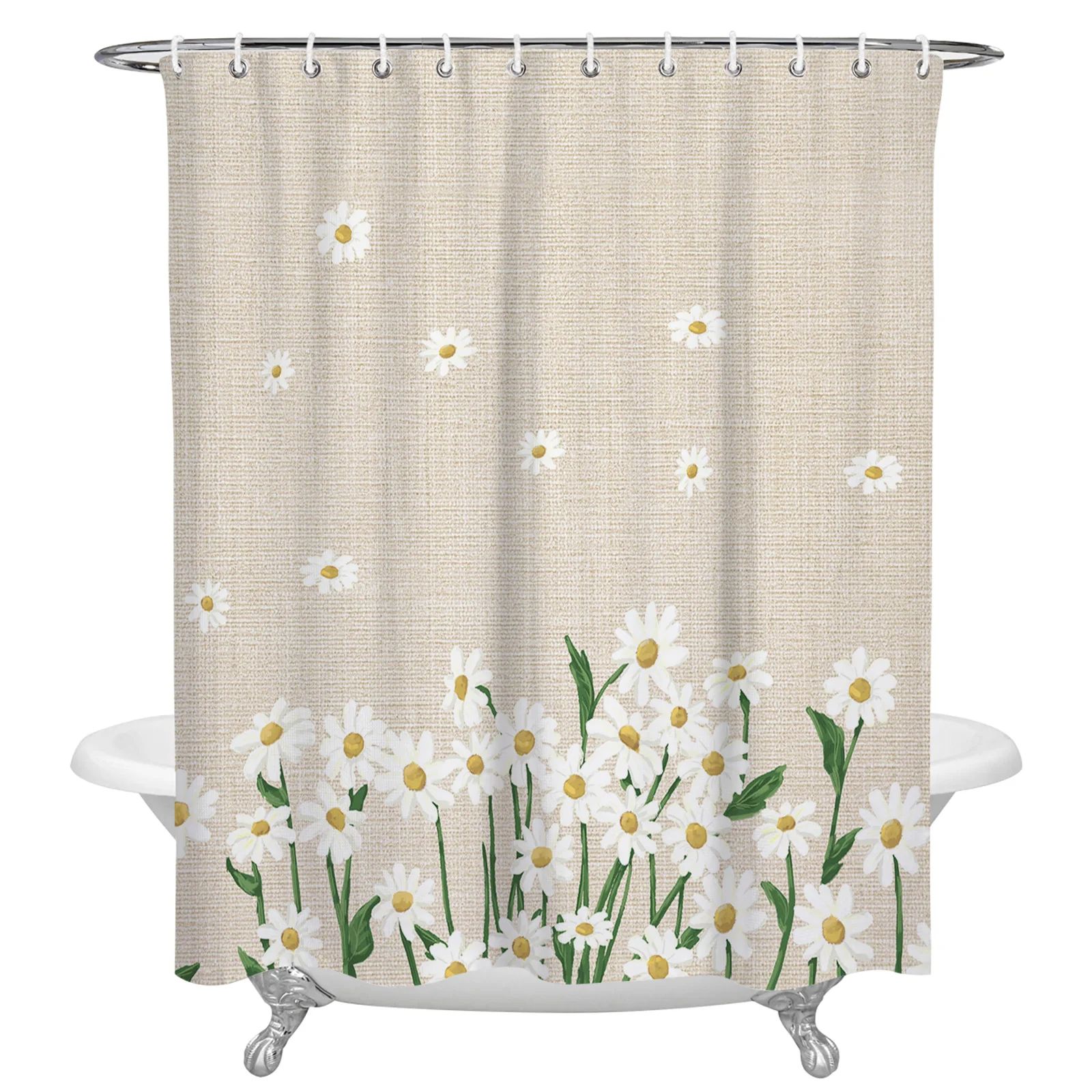

White Daisy Flower Shower Curtains Bath Decor Curtain Waterproof Polyester Fabric Bathroom Accessories
