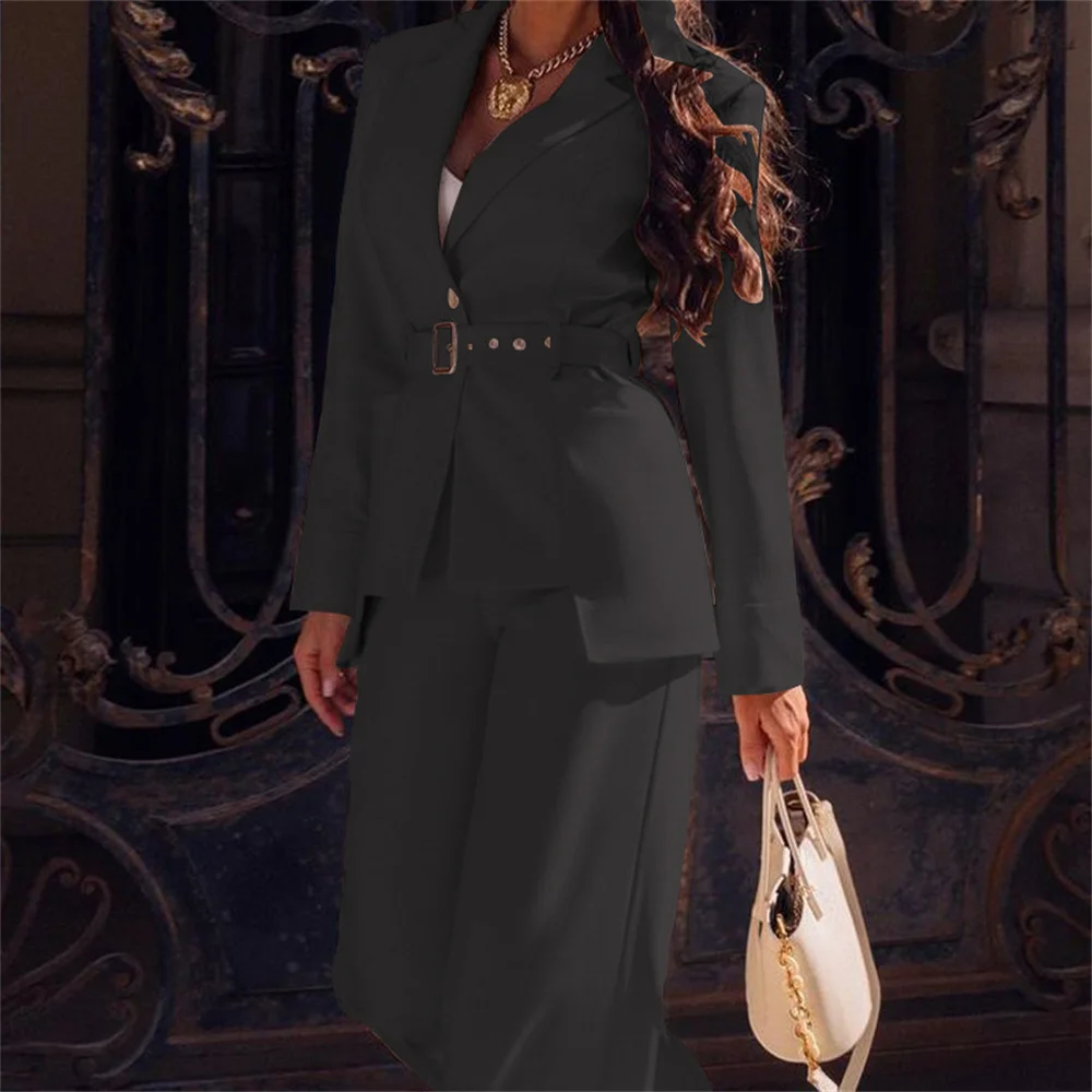 Elegant Women's Suit 2 Piece Set 2023 New in Blazers + Flare Pant Suit Female Clothing Office Lady Business Formal Pant Sets