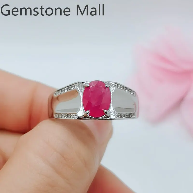 Кольцо мужское из серебра 100% пробы с натуральным Рубином 7 Х9 мм 2 карата