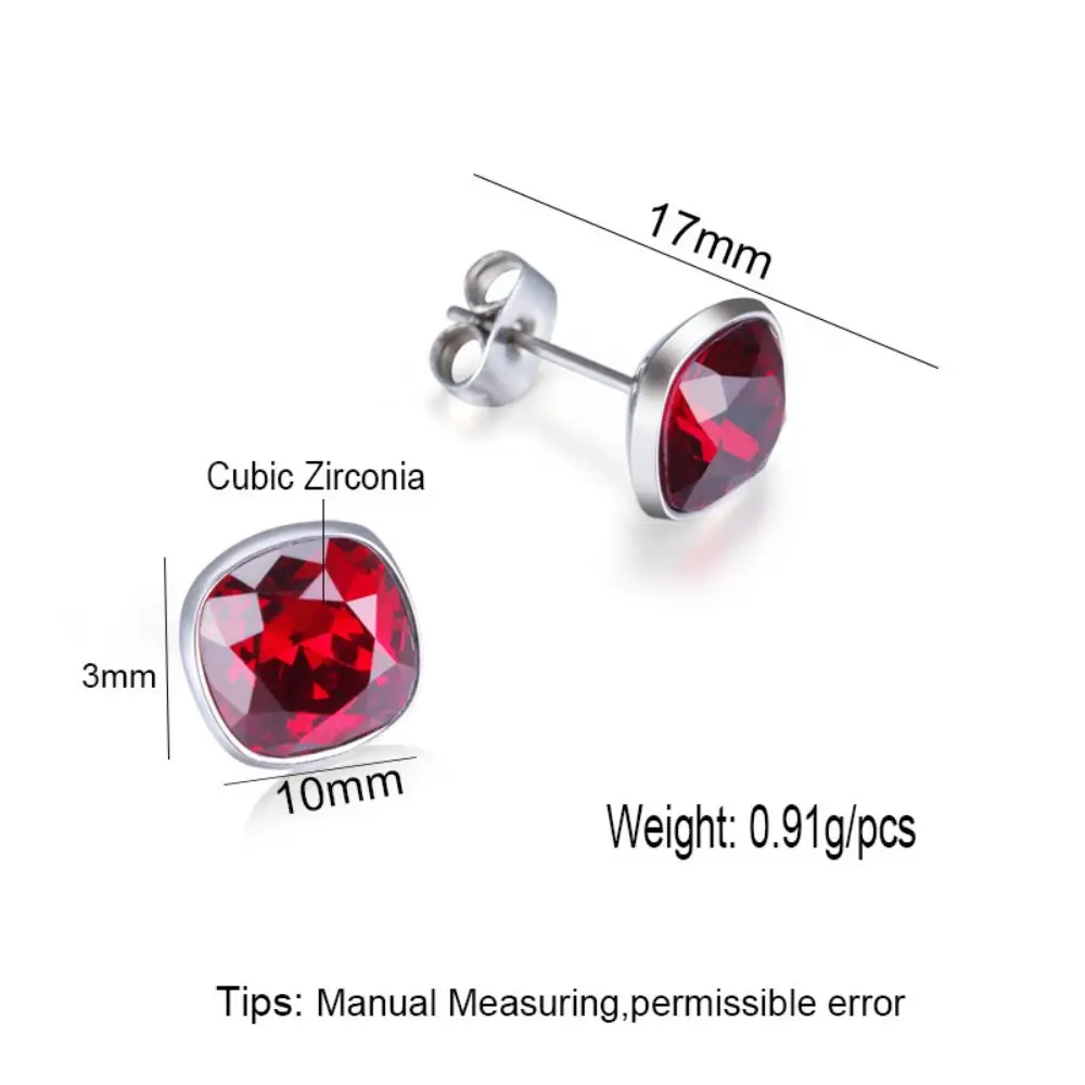 Серьги-гвоздики TGNEL из чистого титана с фианитом для чувствительных ушей 10 мм