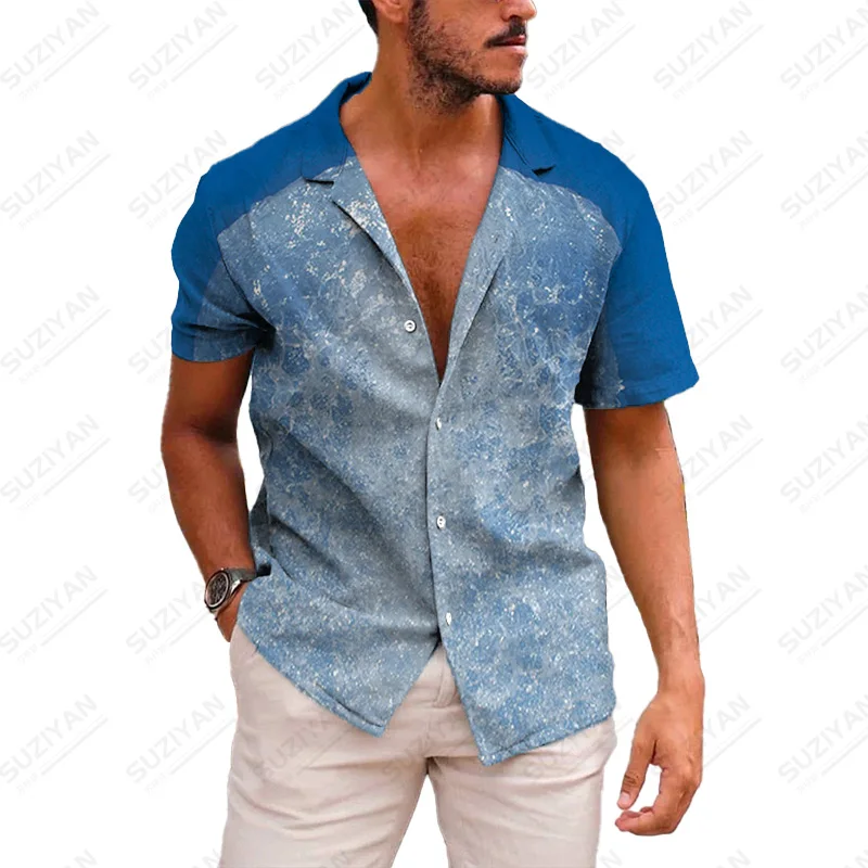 

Solid Hawaiian Urban Style Stand Collar Short-Sleeved Designer Beautiful Patterns Collar Mens Clothes Japanese Summer