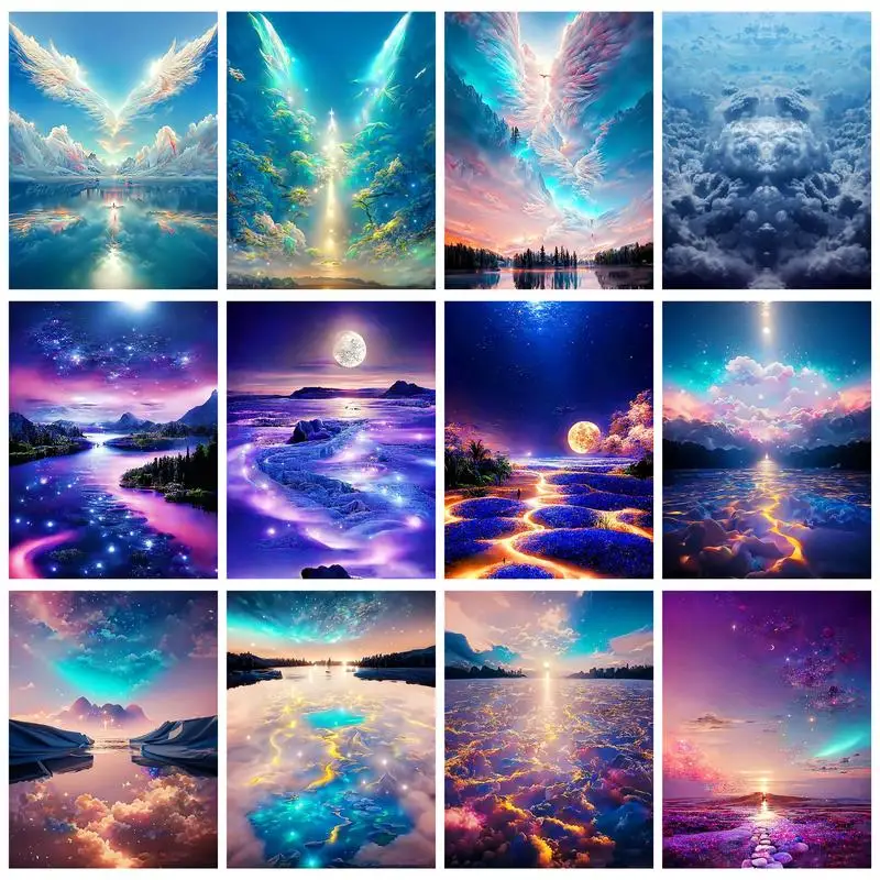 

CHENISTORY 20x30cm Painting By Numbers For Adults Moon Light Seascape Picture Drawing On Canvas Wall Decors DIY Gift Fantasy