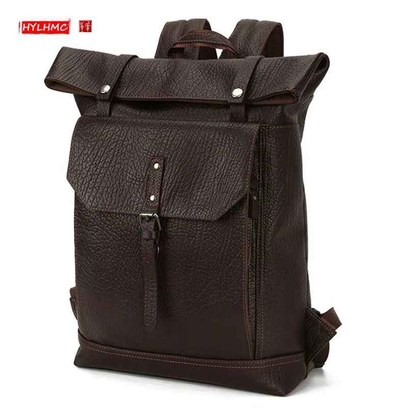 

Genuine Leather Travel Backpack Men's Backpack Men High-Grade Large Capacity First Layer Cowhide Computer Backpack Business