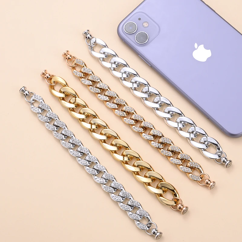 New Gold Silver Colors Acrylic Mobile Phone Chain DIY Handmade Accessories for Lady Women TelePhone Chains Strap Jewelry
