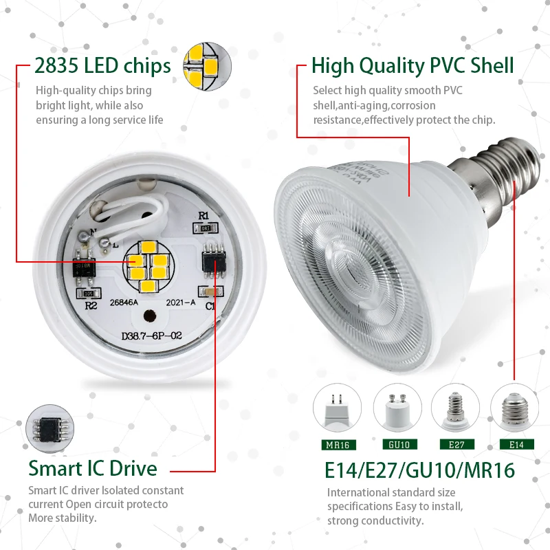 Светодиодная лампа E27 E14 MR16 6 Вт 220 В 230 240 SMD | Освещение