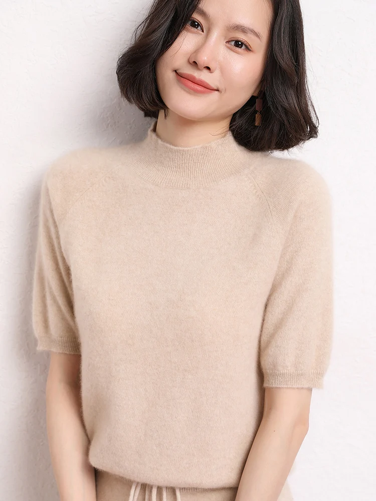 Весенне-летний женский тонкий кашемировый свитер пуловеры с короткими рукавами