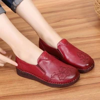 womens casual genuine leather flat shoes female solid color round head hollow out boat shoes soft bottom comfortable flat shoes