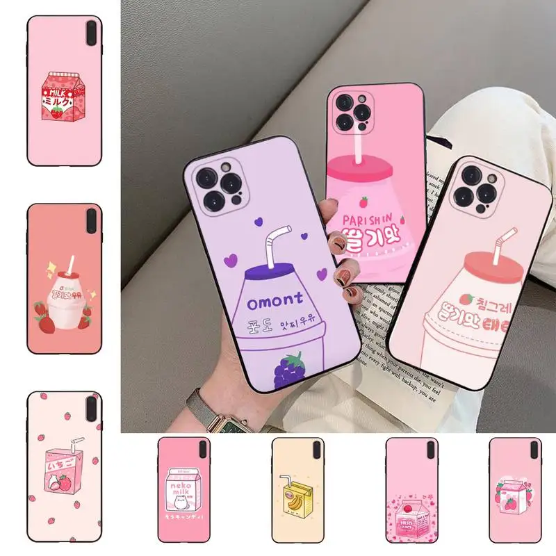 

Japanese Strawberry Milk Phone Case For iPhone 6 7 8 Plus 11 12 13 14 Pro SE 2020 MAX Mini X XS XR Back Funda Cover