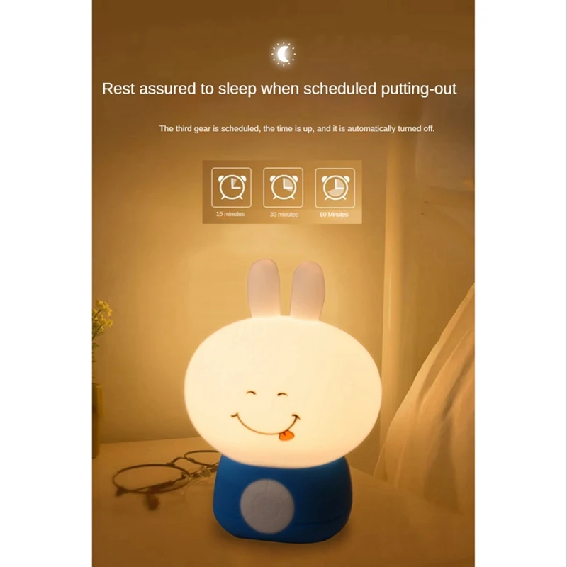 

Rabbit Night Light Silicone Cute Timed Table Lamp For Home Children's Night Light Room Decor Decorative Luminaires