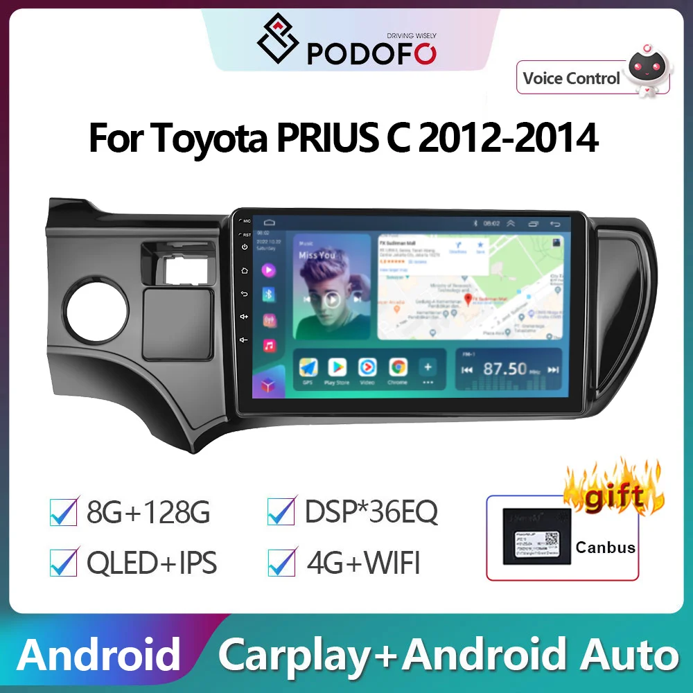 

Автомагнитола Podofo для Toyota PRIUS C, автомагнитола 2012-2014, мультимедийный видеоплеер, навигация, стерео, GPS, Android, 2din DVD
