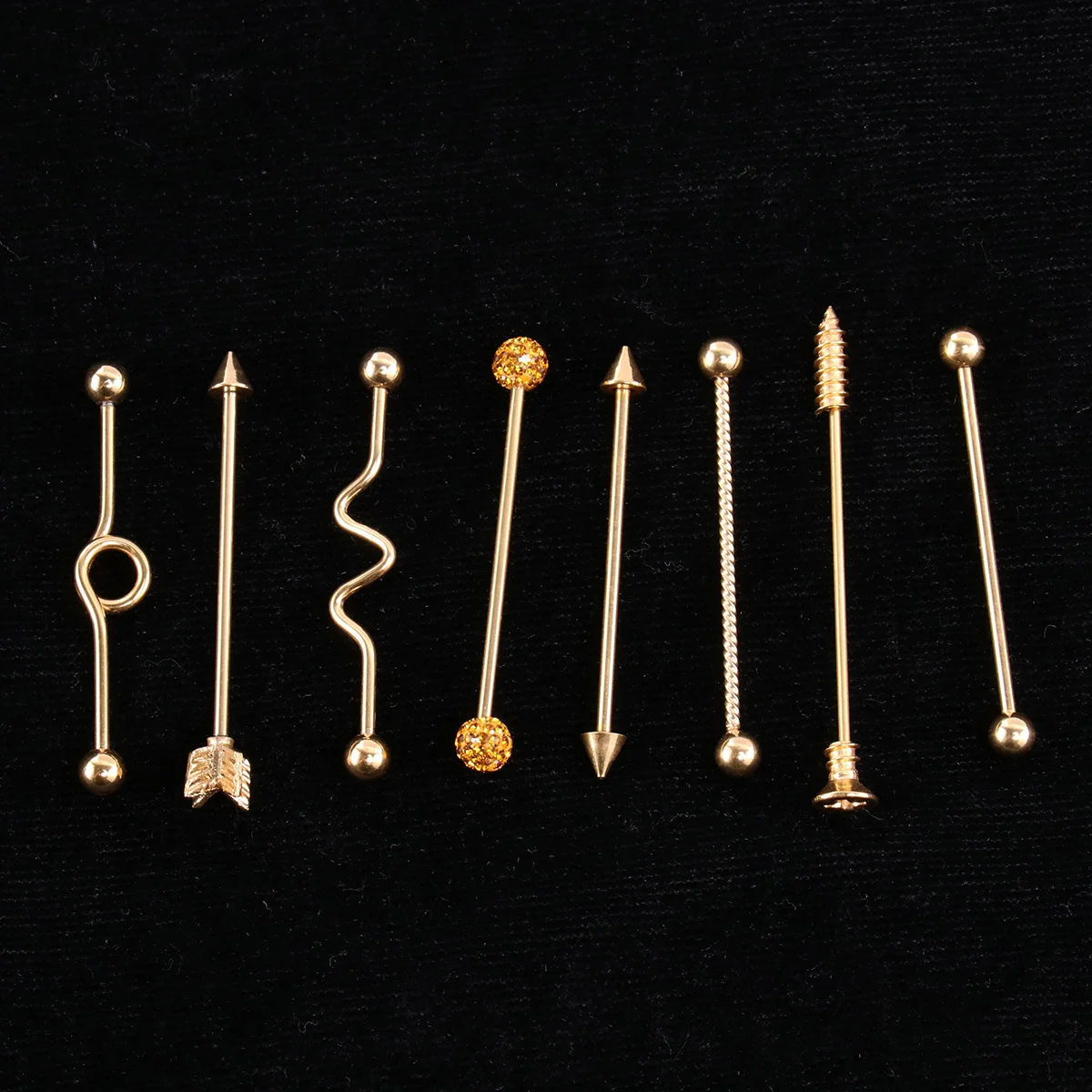 

8Pcs Industrial Ear Studs Stainless Steel Arrows Screw Barbell Fashion Earring Jewelry for Woman Man (Golden)