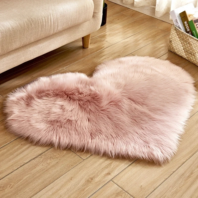 

large size Love Heart Rugs Artificial Wool Sheepskin Hairy Carpet Faux Floor Mat Fur Plain Fluffy Soft Area Rug Tapetes