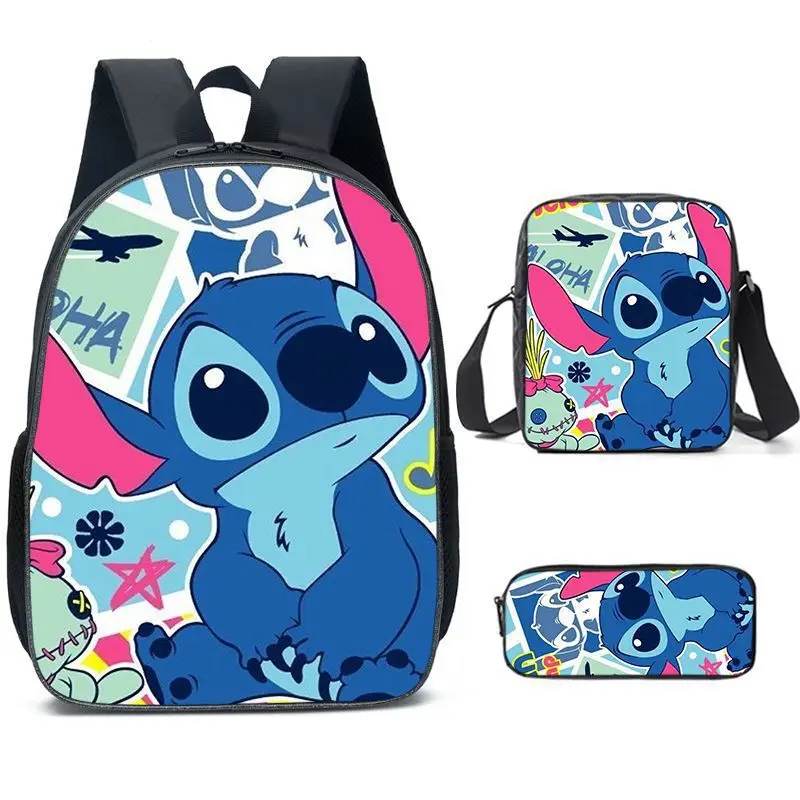 Фото Набор из 3 предметов серии Stitch: школьный рюкзак для детей, сумка для ланча для мальчиков, пенал для школьников, школьные принадлежности большой вместимости. №3
