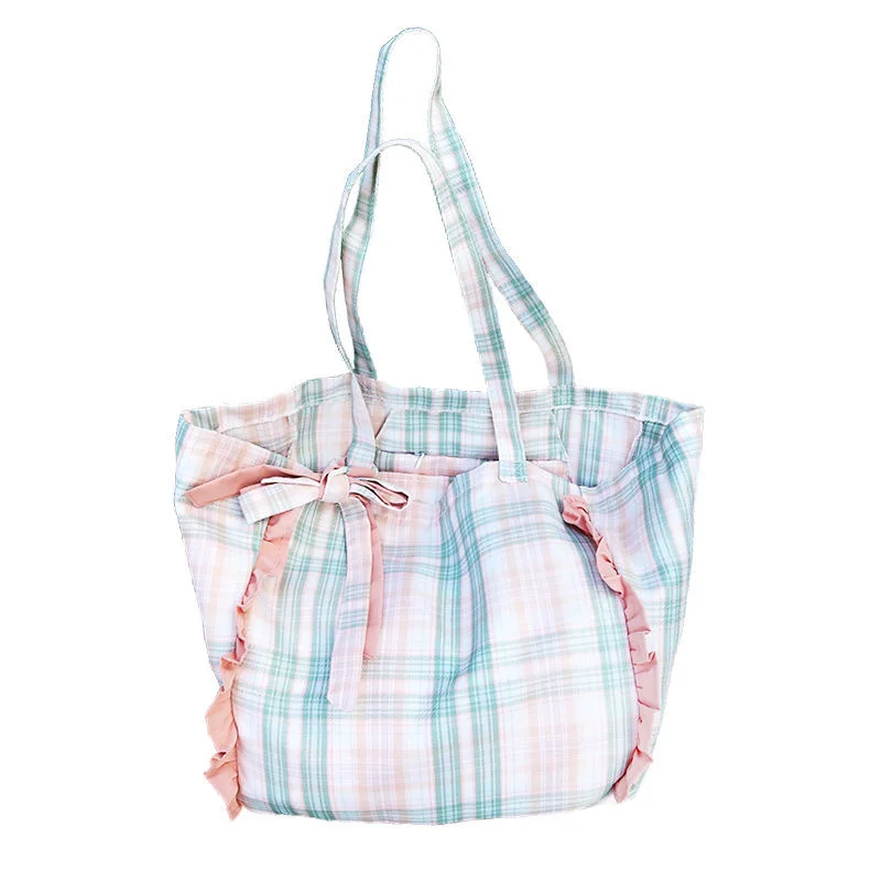 

Женская сумка-тоут в Корейском стиле, новинка 2022, милая Повседневная клетчатая мягкая вместительная сумка через плечо с бантом, женская сум...