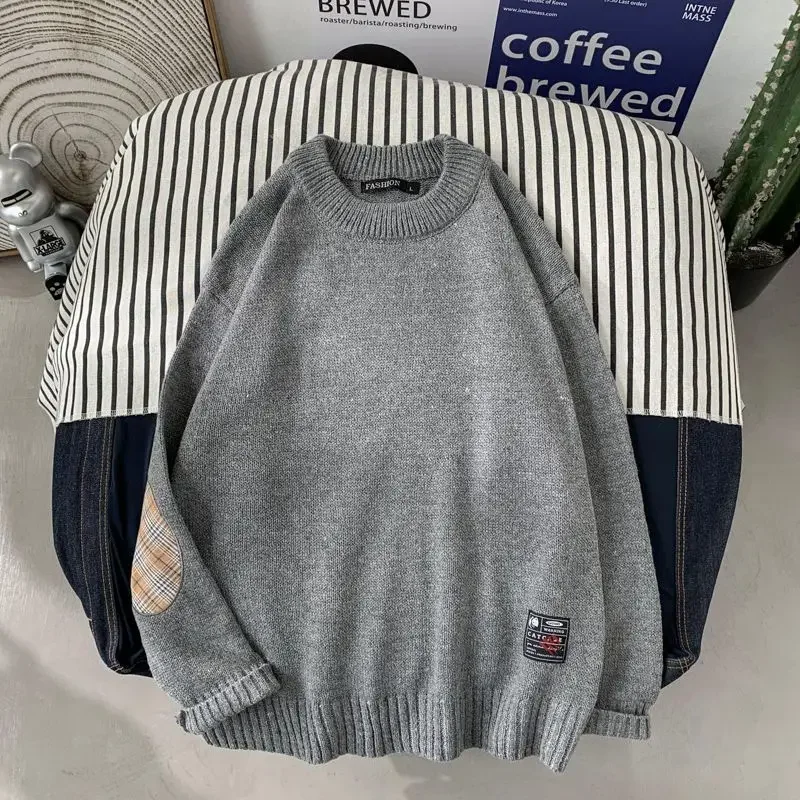 Трикотаж оверсайз свободный крой вязаные свитера для мужчин пуловер в корейском