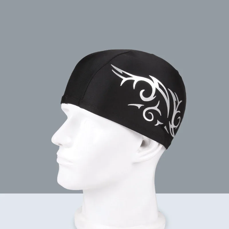 New Adults Swimming Caps Simpleness Cloth Printing Men Waterproof Swim Pool Cap Ear Protect Large Diving Hat |
