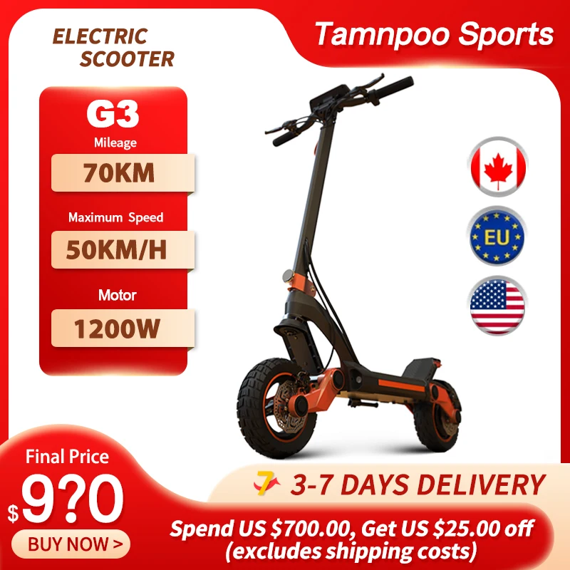 

Electric scooter 1200W super motor, top speed 30mph range 40 miles 10.5" off-road tyres 52V 18AH disc brake suitable for adults