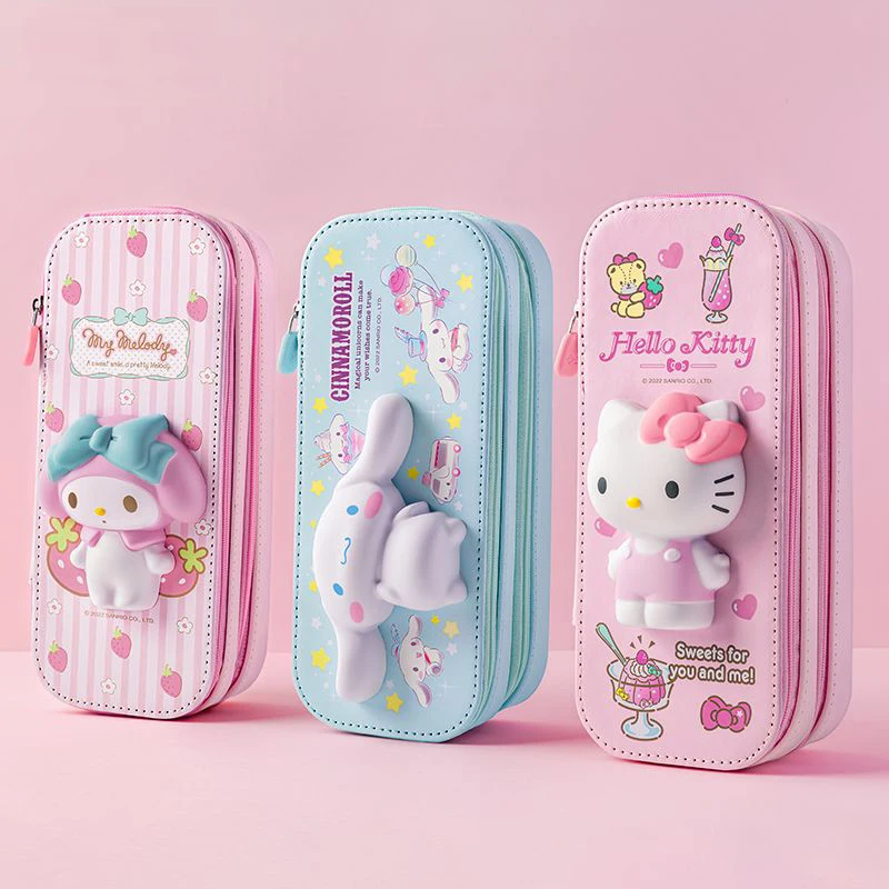 

Карандаш большой емкости из ПУ кожи Kawaii Sanrio, металлический карандаш Hellokitty Cinnamoroll Melody, школьная фоторучка, канцелярские принадлежности