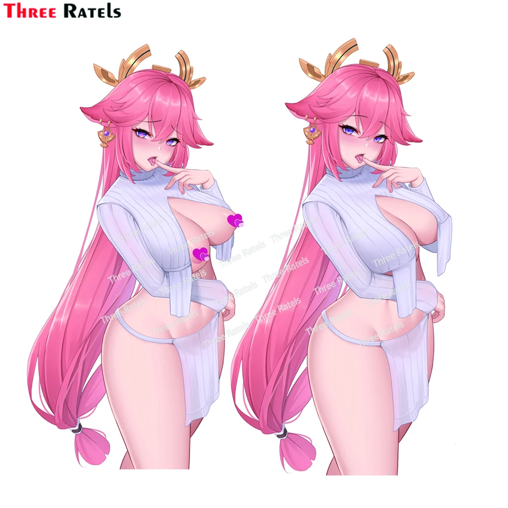 

Three Ratels H566 Sexy Cute Anime Girl Yae Miko Genshin Stickers And Decals For Laptop Luggage Skateboard Decoration
