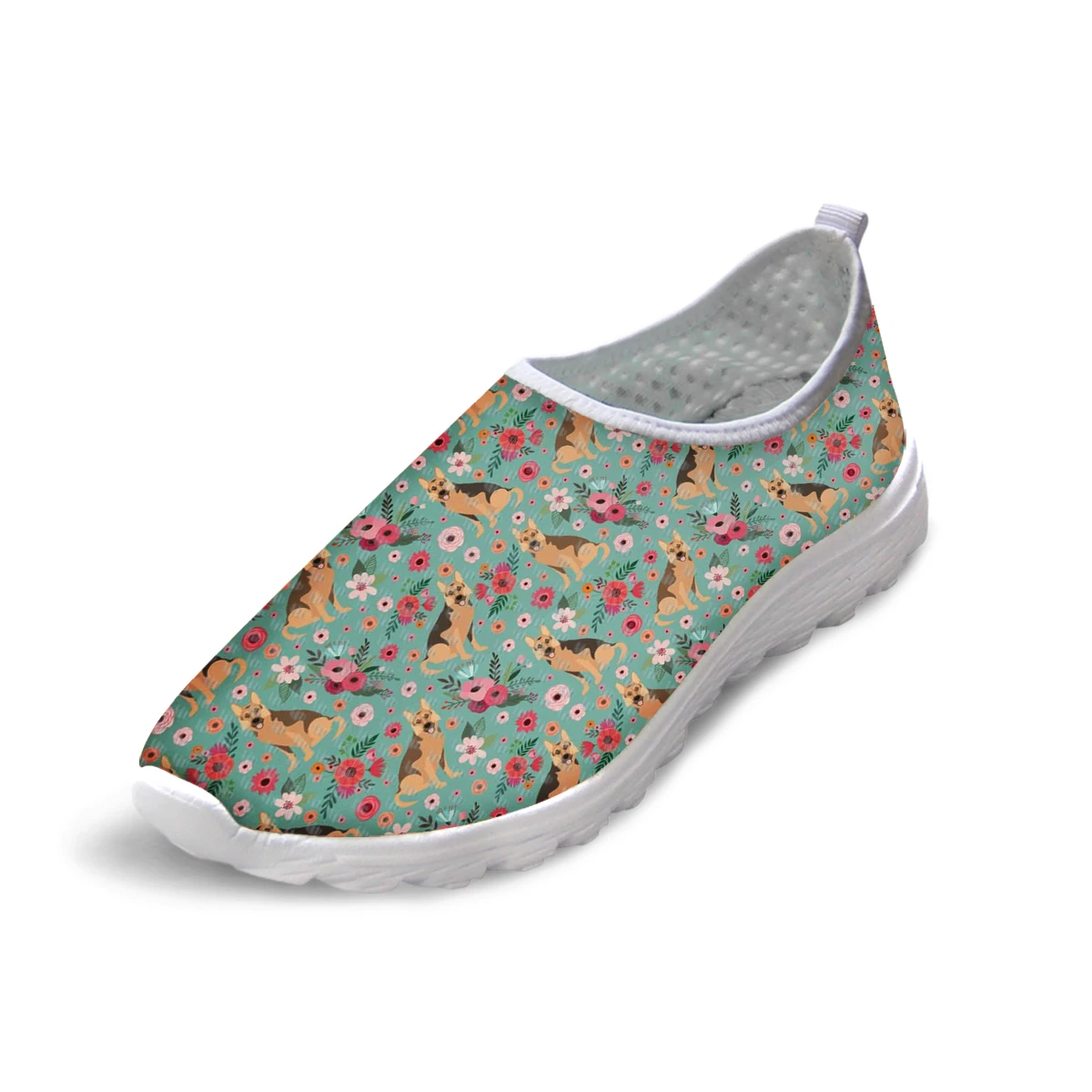 

Женские сетчатые туфли с цветочным принтом, дышащие светильник лоферы на плоской подошве, без застежки, с животными, летняя обувь