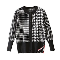 houndstooth tb outer cardigan womens jacket early spring net red sweater loose long sleeved knitted sweater top tide