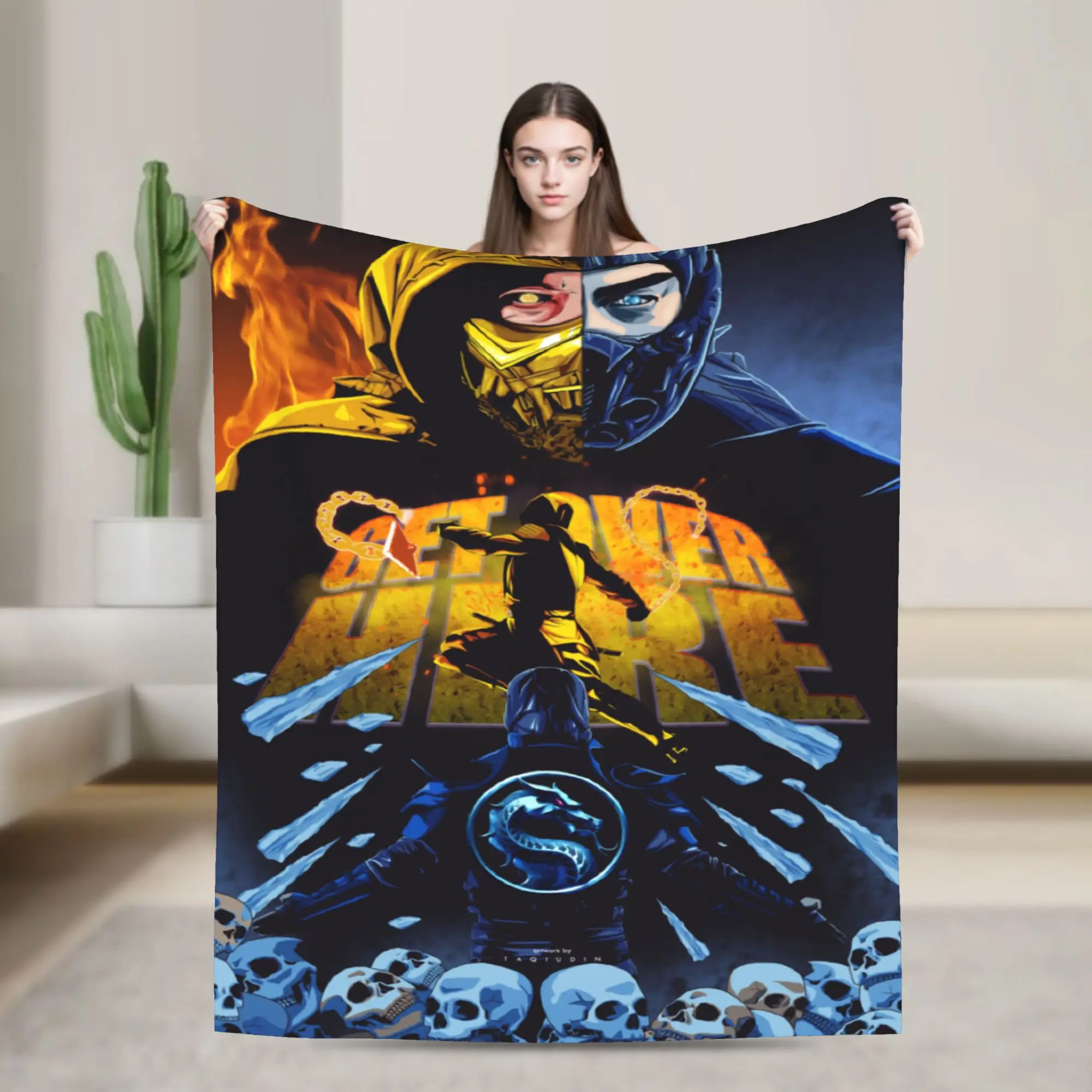 Фото Одеяло Scorpion VS Sub Zero из флиса Mortal Kombat MK11, дышащие одеяла для дивана, плюшевое тонкое одеяло для улицы №1