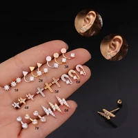 3pcs piercing conch cartilage stud earrings stainless steel lightning star hoop zircon ear bone nail helix wholesale jewelry 20g