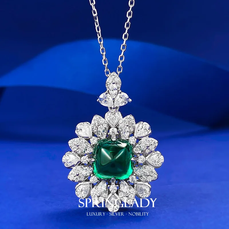 

Женское винтажное ожерелье из серебра 100% пробы, с изумрудами и высокоуглеродистыми камнями, 10 х10 мм