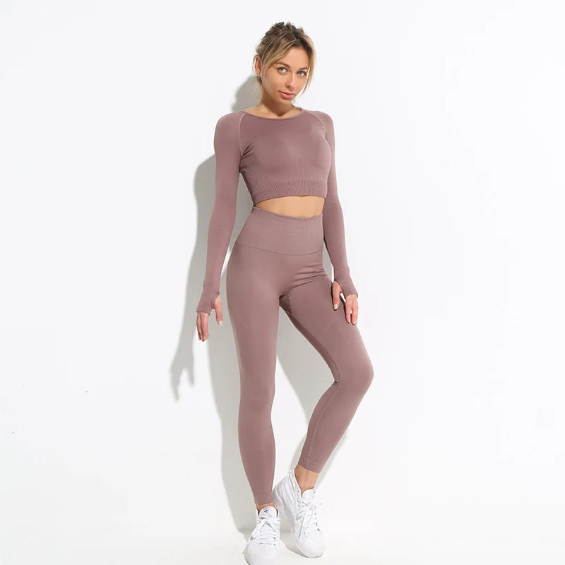 2/3 Piece Women's Seamless Yoga Clothes Set Plain High Waist Sports Bra Peach Hip Leggings Gym Workout Clothing Sportswear Suit